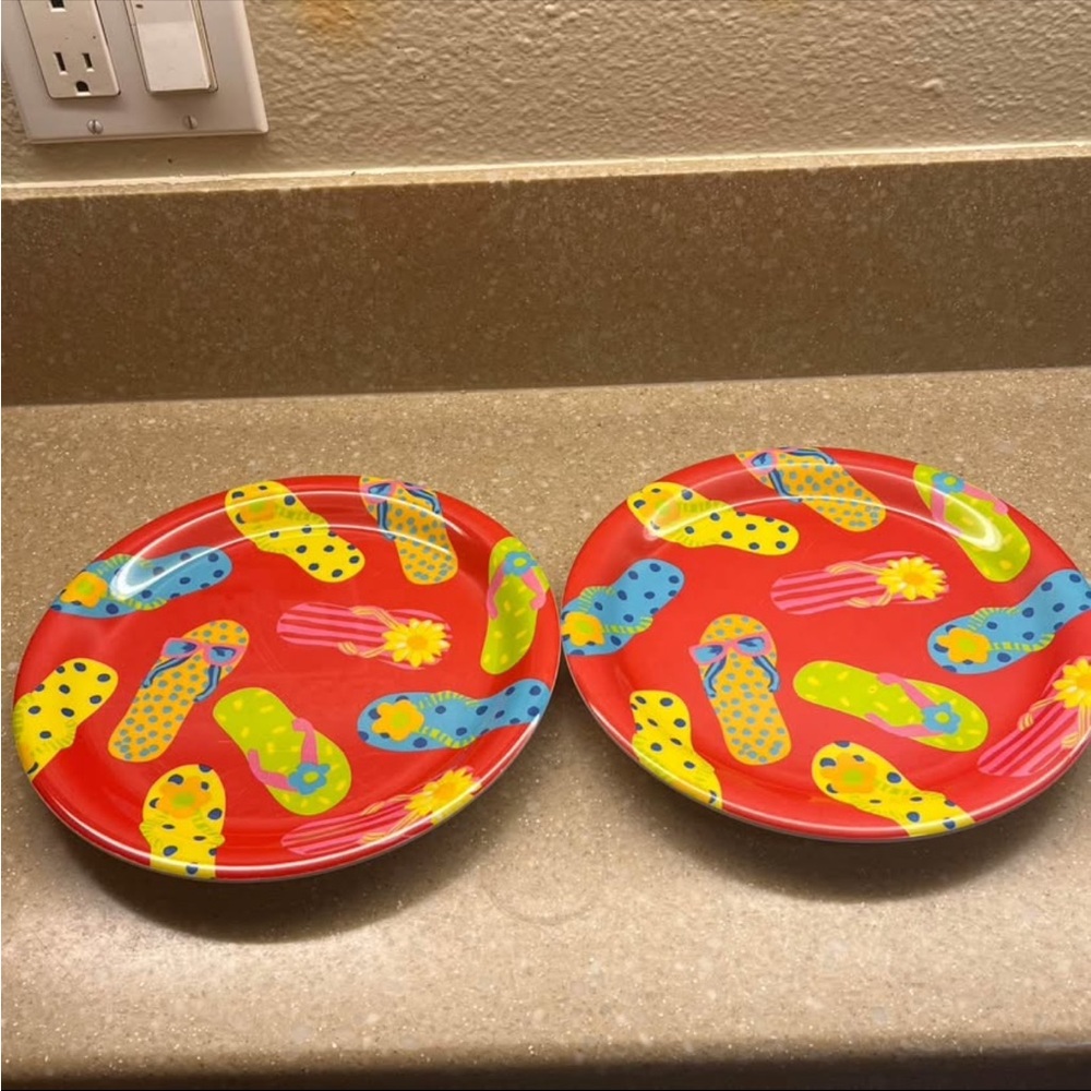 ❤️ Red Melamine Plates with Flip Flop Design